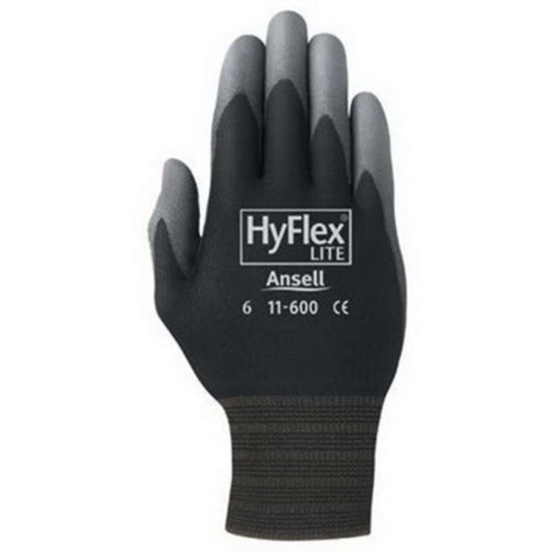 HyFlex®  11-600  Powder Free Coated Black/Grey 15 Gauge Foam Nitrile Glove, 2X-Large, 9" Long, 12-Pair per Bag
